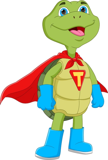 cartoon cute turtle in superhero costume