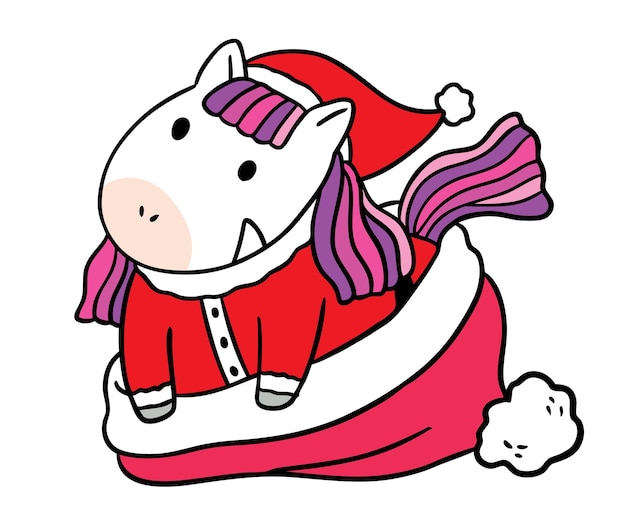 Cartoon cute Unicorn in Christmas hat vector