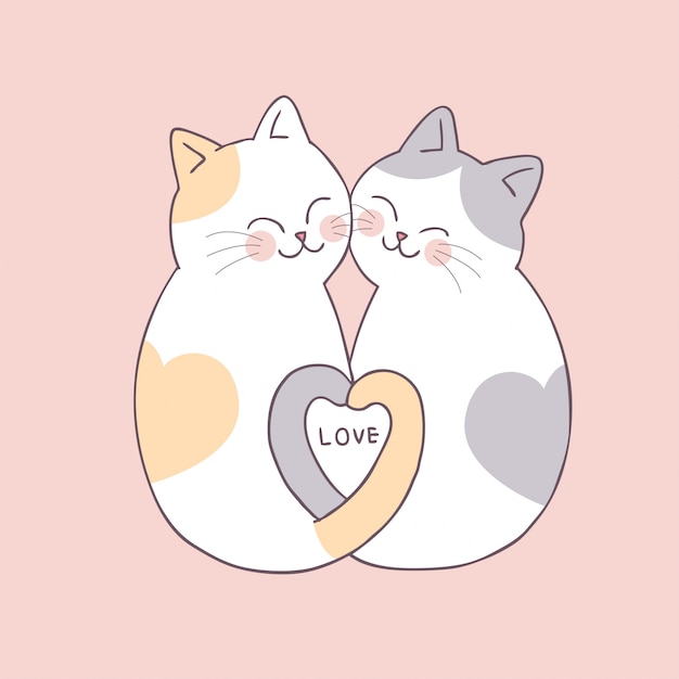 Cartoon cute Valentines day couple  cats vector.