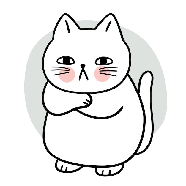 Cartoon cute white cat thinking vector