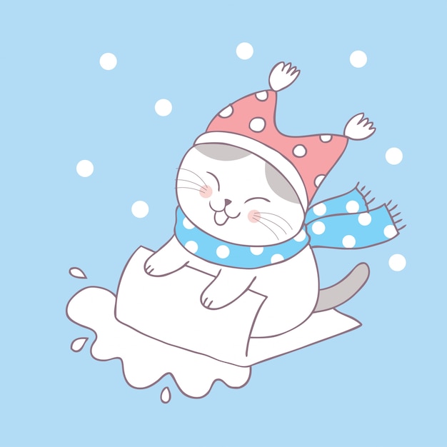 Cartoon cute winter cat vector.