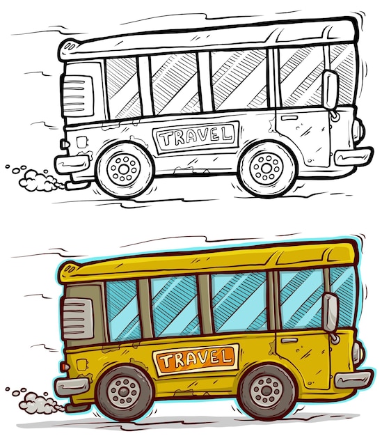 Cartoon cute yellow retro bus vector icon