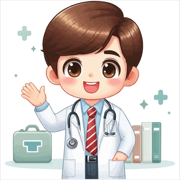 Cartoon cute young doctor waving