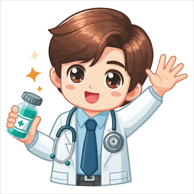 Cartoon cute young doctor waving