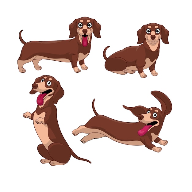 Cartoon Dachshund Puppy set in various Pose