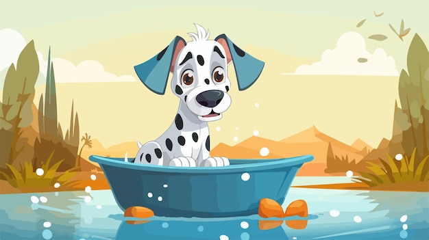 Vector cartoon dalmatian taking a bath