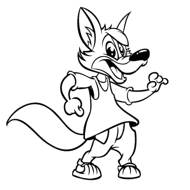 Cartoon dancing fox outlined for coloring book