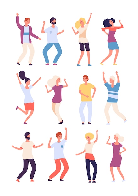 Vector cartoon dancing people set