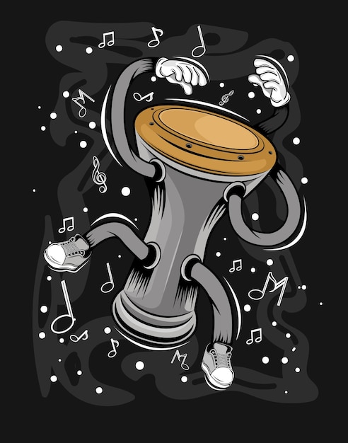 Cartoon darbuka musical instrument tshirt design illustration