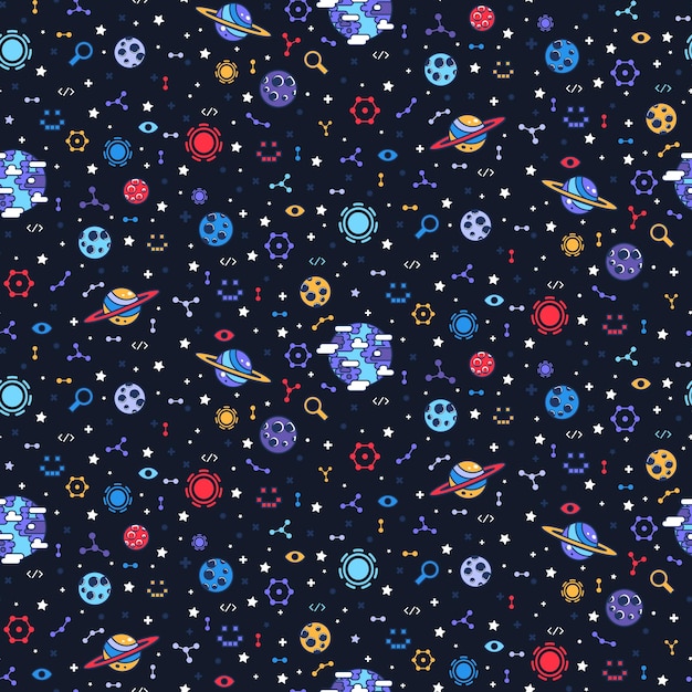 Vector cartoon dark open space flat seamless pattern