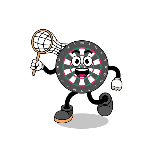 Vector cartoon of dart board catching a butterfly