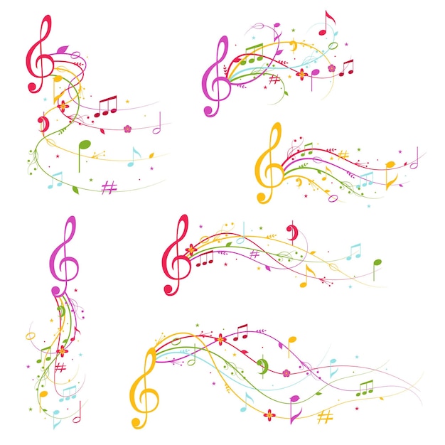 Cartoon Decoration Elements Musical Color Set Vector