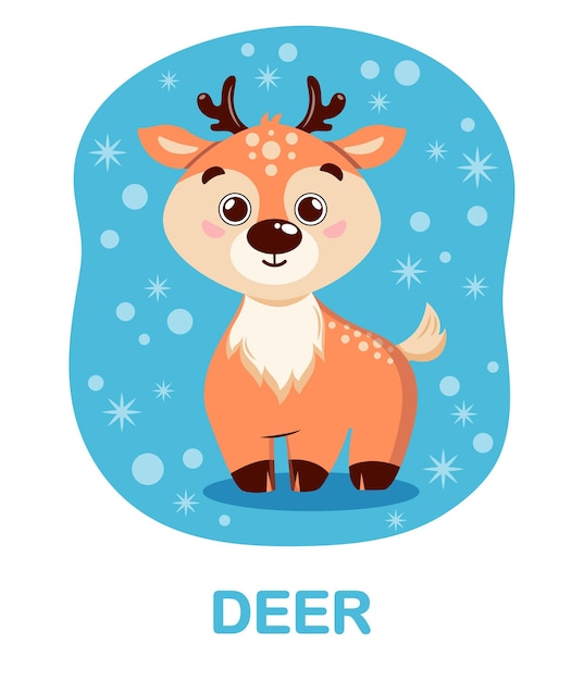 Cartoon deer on a blue background Reindeer Cards for teaching children