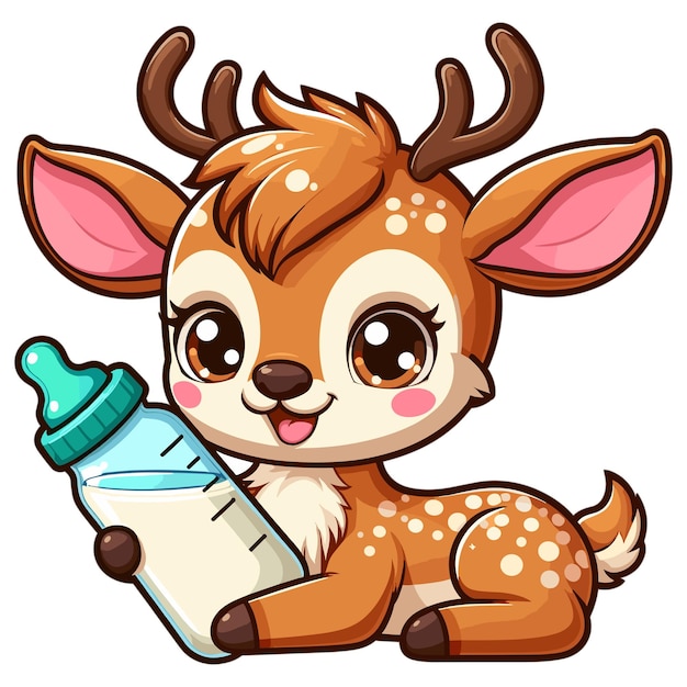 Vector a cartoon of a deer holding a bottle of milk