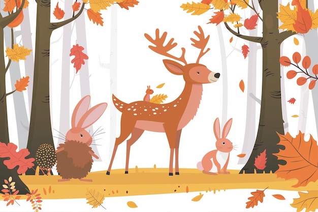 Cartoon Deer and Rabbit in Forest