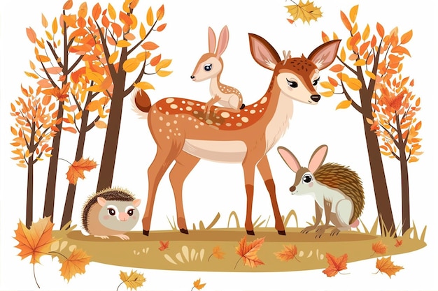 Cartoon Deer and Rabbit in Forest