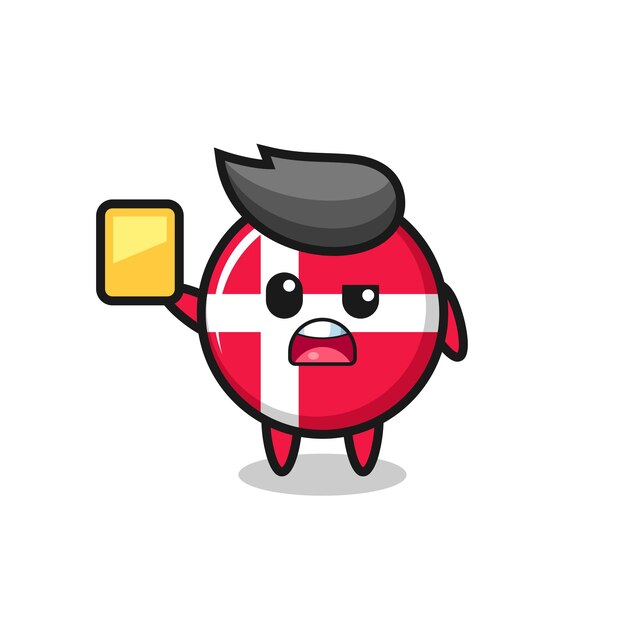 Cartoon denmark flag badge character as a football referee giving a yellow card , cute style design for t shirt, sticker, logo element