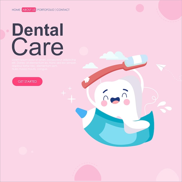 Cartoon dental care landing page template