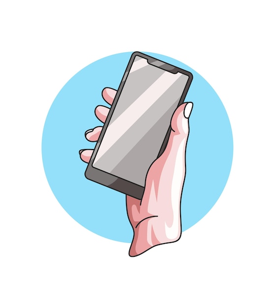 Cartoon design hand holding smartphone