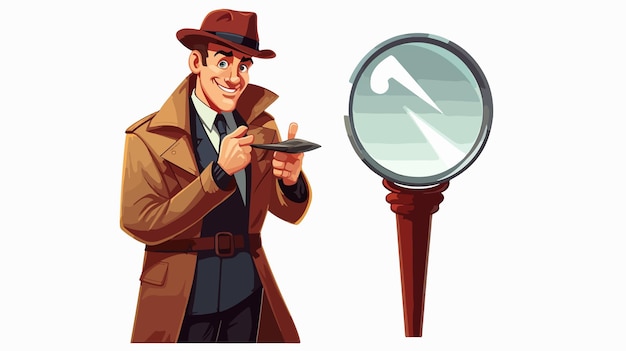 Vector cartoon detective agent with magnifying glass