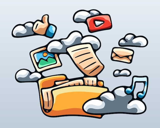 Cartoon Digital Cloud Storage Illustration