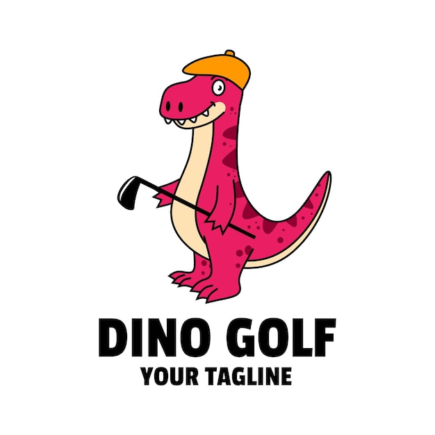 Cartoon dino playing golf mascot logo design