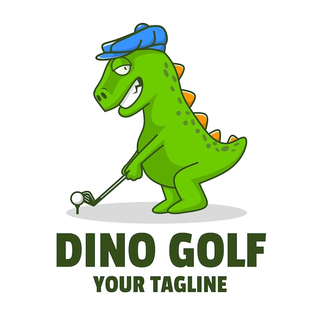 Cartoon dino playing golf mascot logo design