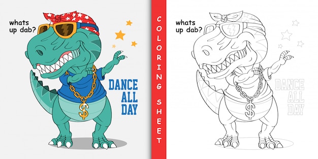 Cartoon dinosaur dabbing, Coloring sheet