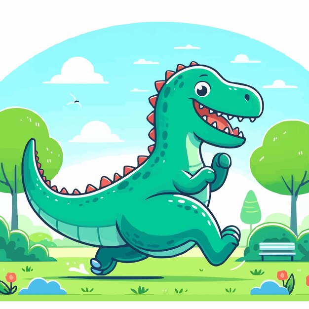 Vector a cartoon dinosaur running happily in park