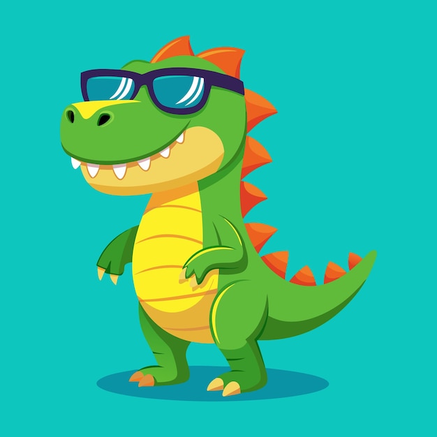 a cartoon of a dinosaur wearing sunglasses and a blue background