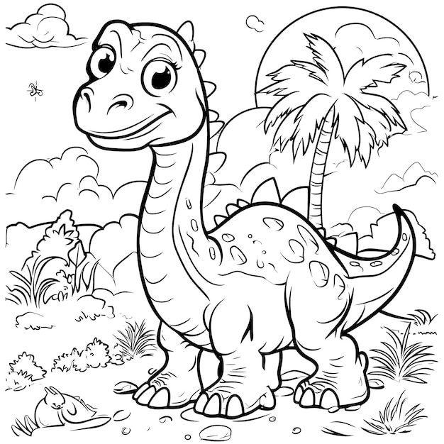 Vector a cartoon of a dinosaur with a palm tree in the background