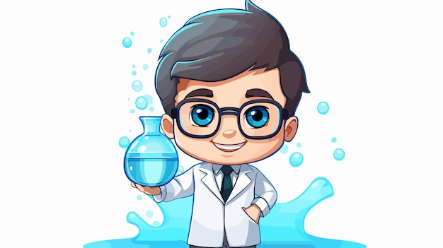 a cartoon of a doctor holding a beaker with water splashing around him