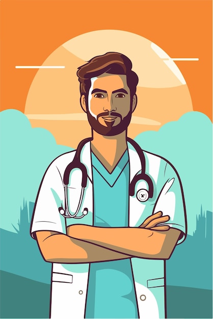 A cartoon of a doctor with a stethoscope on his neck.