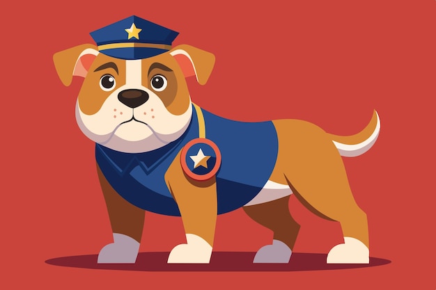 a cartoon dog in a blue uniform with a star on its collar