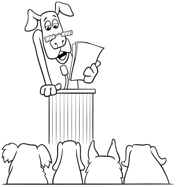 Cartoon dog giving a speech coloring page