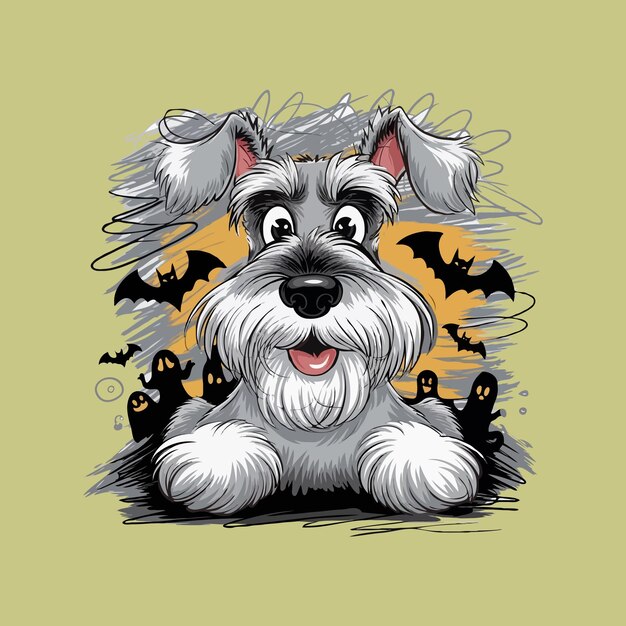 Vector a cartoon dog is sitting in front of a moon and the words halloween