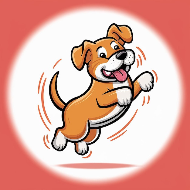 Vector a cartoon dog jumps in the air with a red background