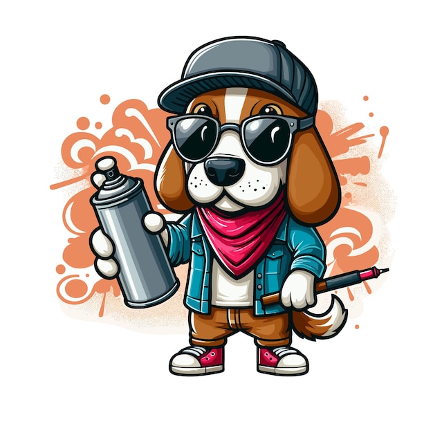 Cartoon Dog street artist Vector Icon Illustration Animal