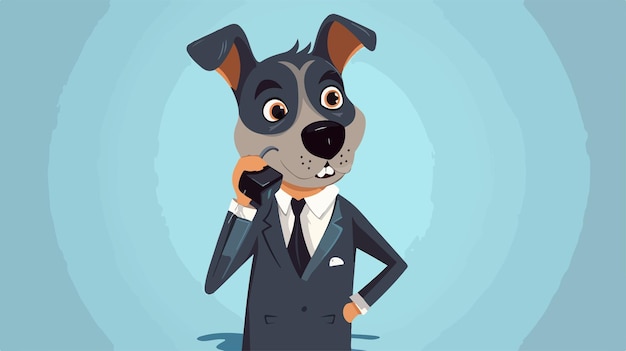 Cartoon Dog in Suit Talking on Cell Phone