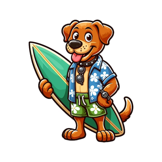 Cartoon Dog Surfer Vector Icon Illustration Animal