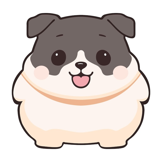 A cartoon dog that is fat and has a pink tongue on a white background