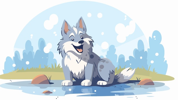 a cartoon dog that is sitting in the water