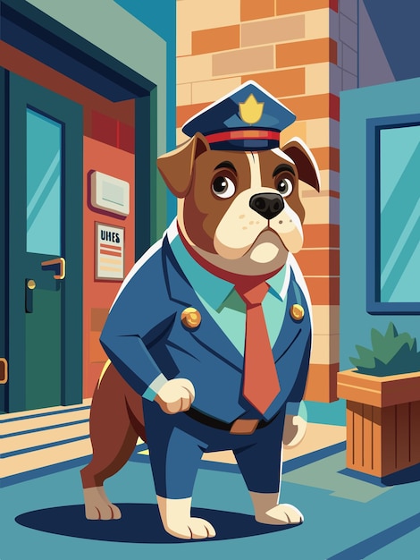 Vector a cartoon dog in a uniform with a sign that says police dog