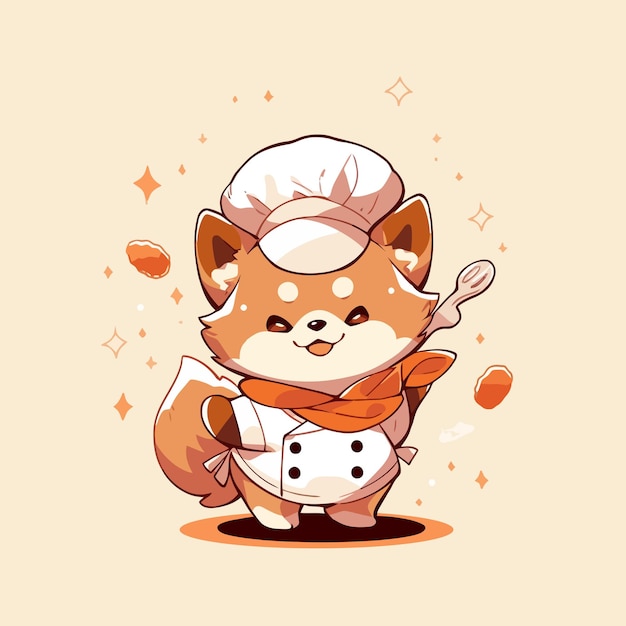 A cartoon dog wearing a chef hat and apron with a spoon.