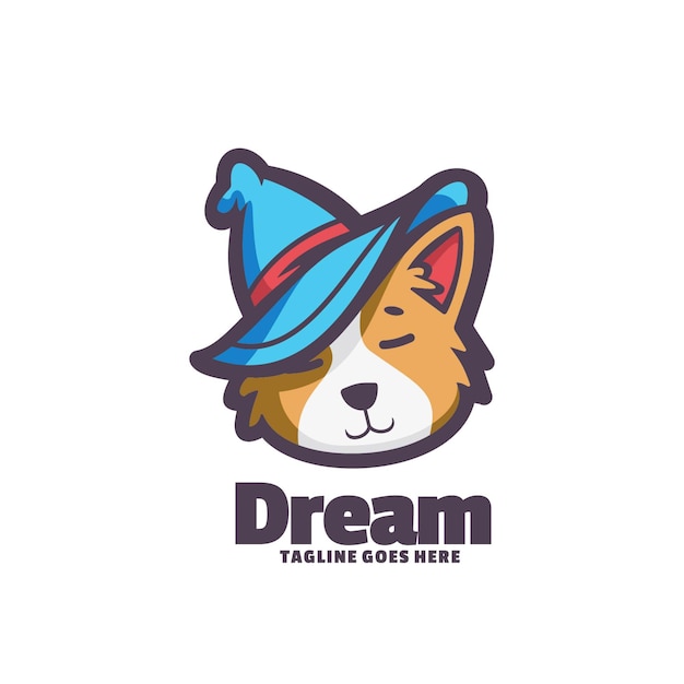 A cartoon dog with a blue hat and the word dream on it