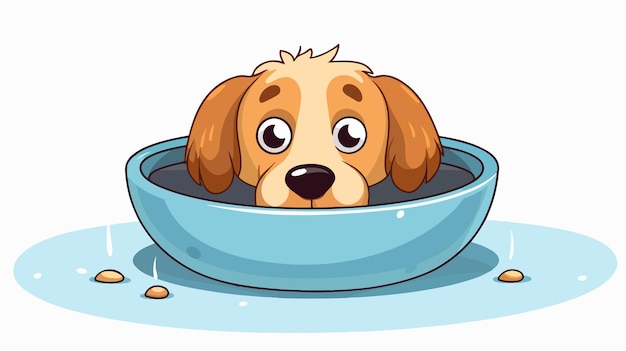 a cartoon dog with a bowl of food in its mouth