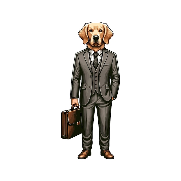 a cartoon dog with a briefcase and a dog in a suit businessman with dog face