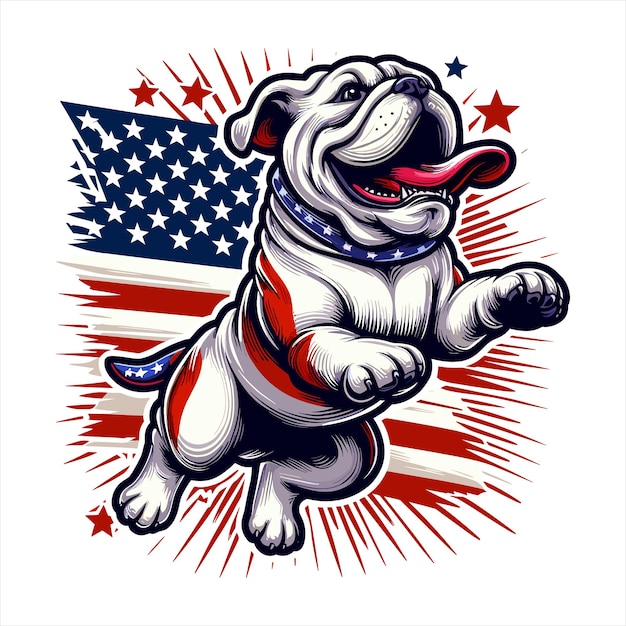 Vector a cartoon dog with a flag and a picture of a bulldog with a flag in the background