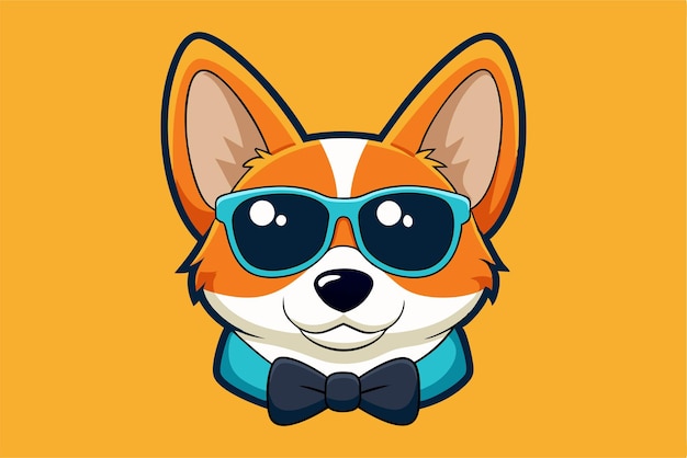 Vector a cartoon dog with glasses and a bow tie