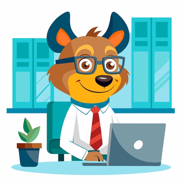 a cartoon of a dog with glasses and a laptop